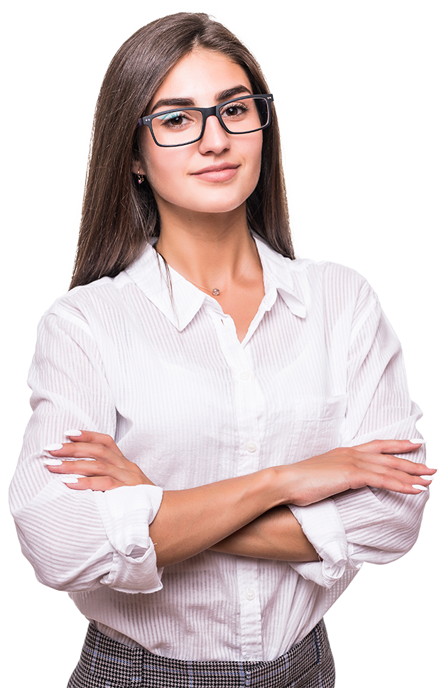 imagen de ejecutiva de pie con los brazos cruzados